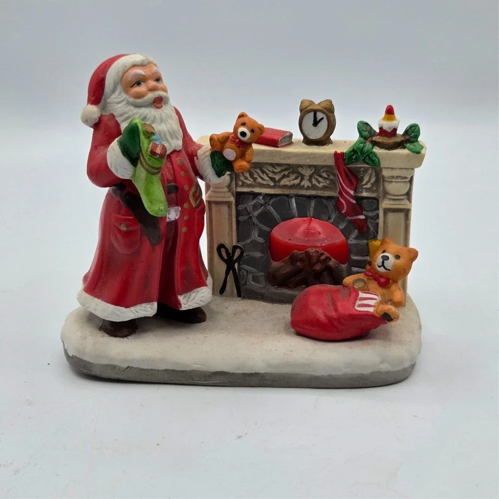 Christmas 1990 Ceramic Santa‎ By The Fireplace  4.75
